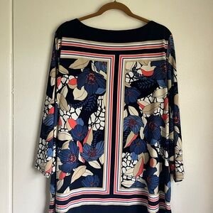 JM COLLECTION-navy/beige/coral floral stretch knit tunic 3/4 sleeve Size 3X